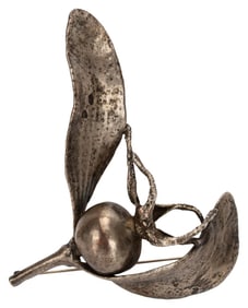 Modernist Figural Silver Plated Pomegranate Brooch