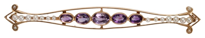Antique 14K Amethyst Seed Pearl Bar Pin