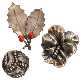 Sterling Organic Art Nouveau Brooch Lot