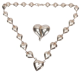 Sterling Figural Heart Jewelry - Choker, Brooch