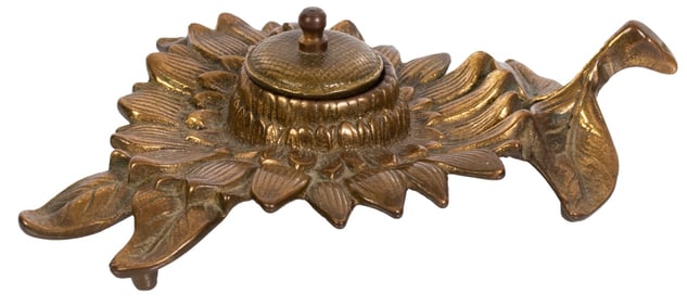 Hinged Brass Sunflower Inkwell