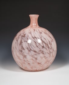 Hand Blown Art Glass Vase Pink & White Swirl