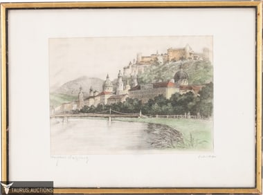 Hans Leisch "Salzburg" Etching on Silk