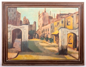 Mediterranean Street Scene Oil on Canvas