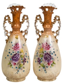 Victorian Carlsbad Austrian Porcelain Vase Pair