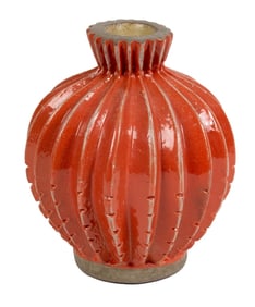 Mid-Century Orange Glazed Art Pottery Vase