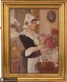 Danish Figural Interior Scene Lithograph