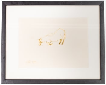 Cow in Kowtow Pose - Signed Ink Drawing