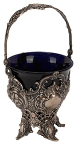 Antique German Silver & Glass Sugar Basket