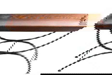 Modern X Leg Wood Tray Coffee Table: Item/Description: Mid Century coffee table. Brutalist, foldable painted steel base features a curved 'X' shape with support bars. Removable wood tray has two hand hole handles. Unknown maker, no notic