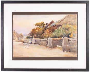 James W Milliken Watercolor Village Scene