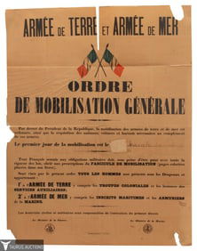 WWI 1914 French General Mobilization Order Poster