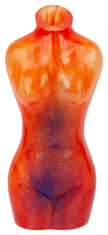 Renate Stock-Paulsson - Female Torso Glass Vase: Item/Description: Colorful modernist female torso art glass vase sculpture by renowned Swedish glass artist, Renate Stock-Paulsson. Often called the "Woman Torso Daphne Sculpture" or "Female Body Vase