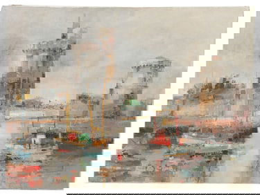 Louis Rosan - French Harbor Oil Painting