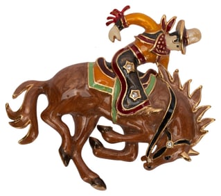 Bob Mackie Cowboy Bucking Bronco Enamel Brooch