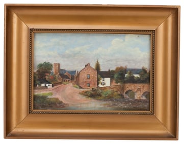 J. Brown 19th c. Oil on Board Rural Painting