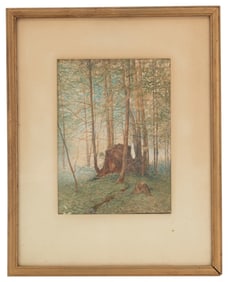 Castor Fay 19th c. Watercolor Forest Scene