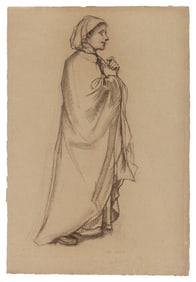 Edith Emerson - Praying Figure Charcoal Drawing