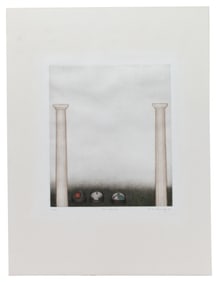 K. B. Hwang - Surrealist Aquatint "Two Columns"