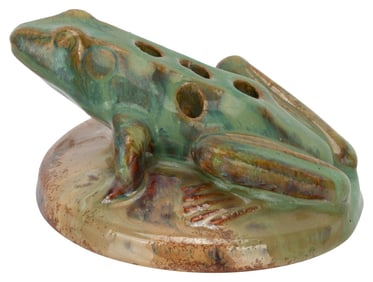 1910s Fulper Glazed Ceramic Flower Vase Frog