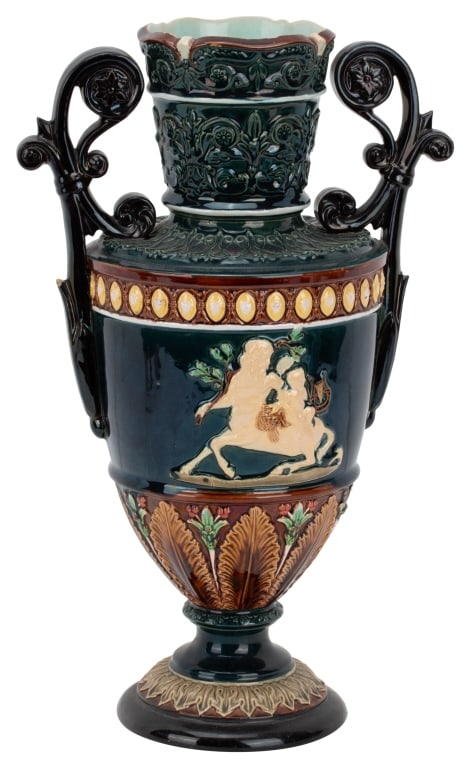 Wilhelm Schiller Majolica Greco-Roman Mantel Vase (1 of 12)