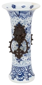 Boch Freres Keramis Blue & White Mounted Vase