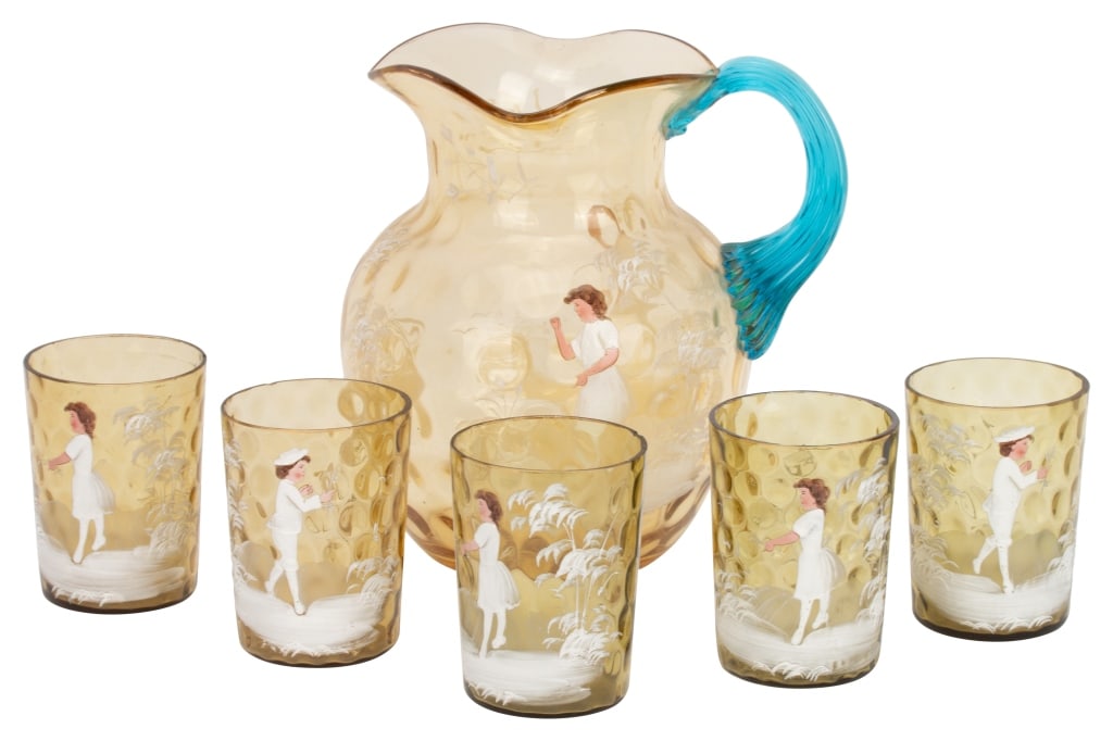 Antique Hand-Painted Bubble Glass Pitcher Set (1 of 13)