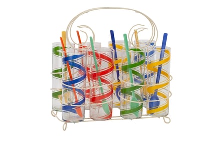 Retro Highball Glasses with Carrier & Spoons