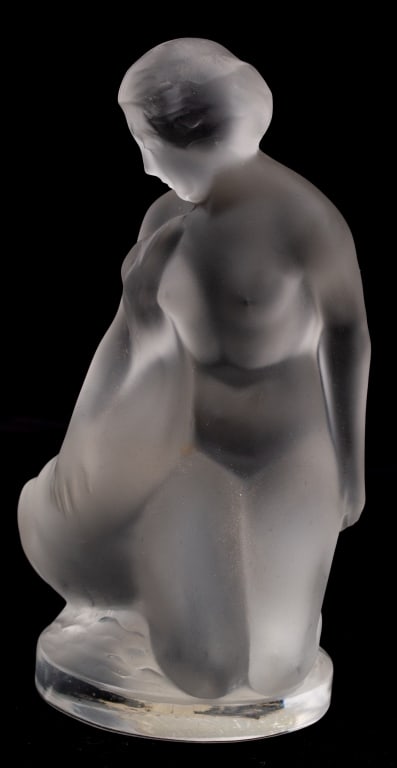 Lalique Leda Nude & The Swan Crystal Figurine: Item/Description: Signed Lalique France nude figurine sculpture. Lalique #11905, entitled, "Leda Nude Woman & the Swan," features a clear crystal sculpture depicting the mythological scene of Leda and