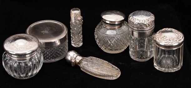 Antique Sterling Silver Crystal Dresser Lot