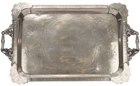 Antique Gothic Silver Handled Serving Tray