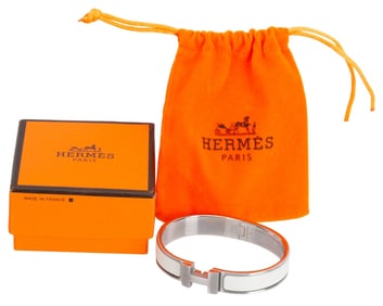 Hermes Clic H White Enamel Palladium Bracelet