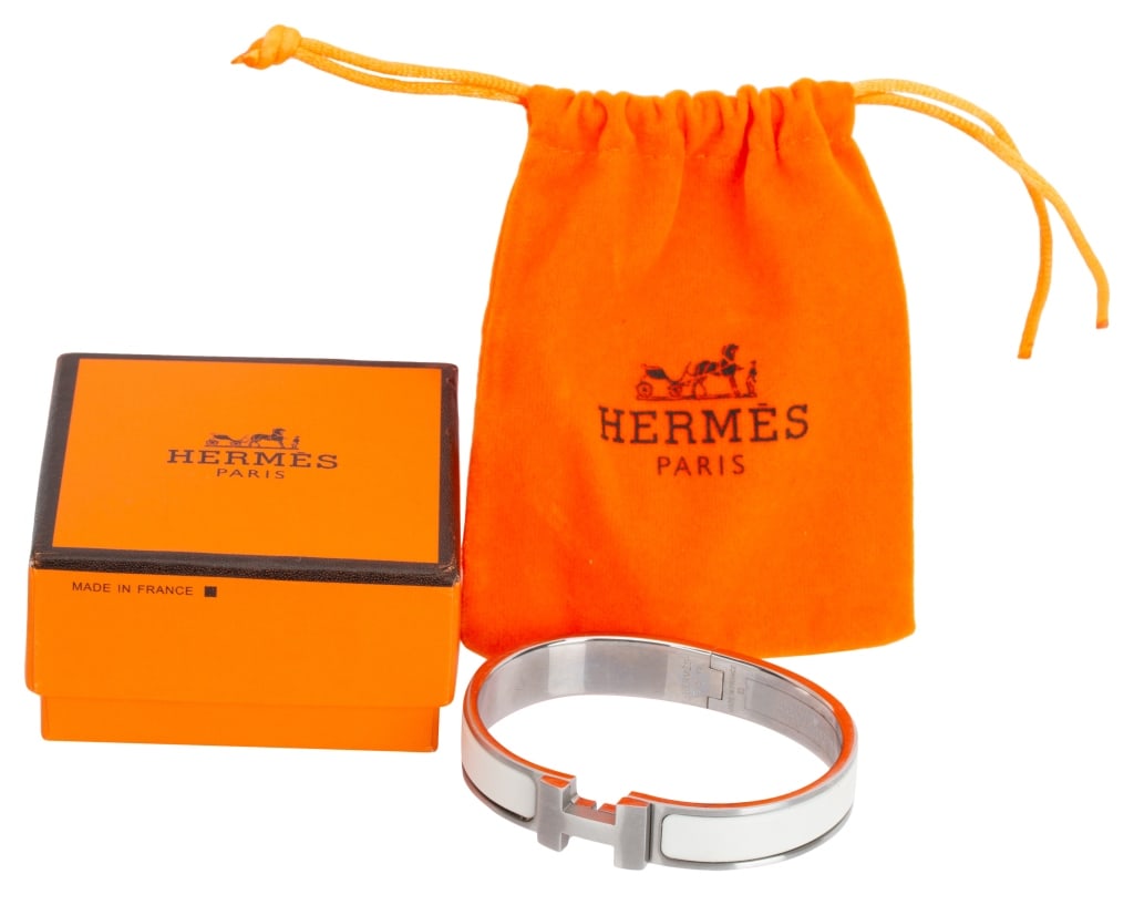 Hermes Clic H White Enamel Palladium Bracelet (1 of 8)