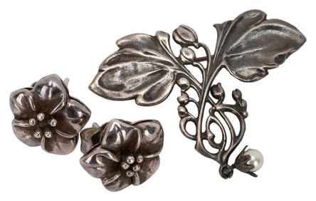 Sterling Art Nouveau Style Flower Jewelry