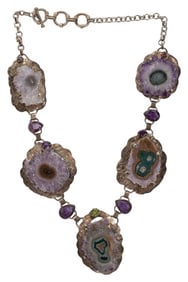 Sterling Amethyst Stalactite Geode Bib Necklace