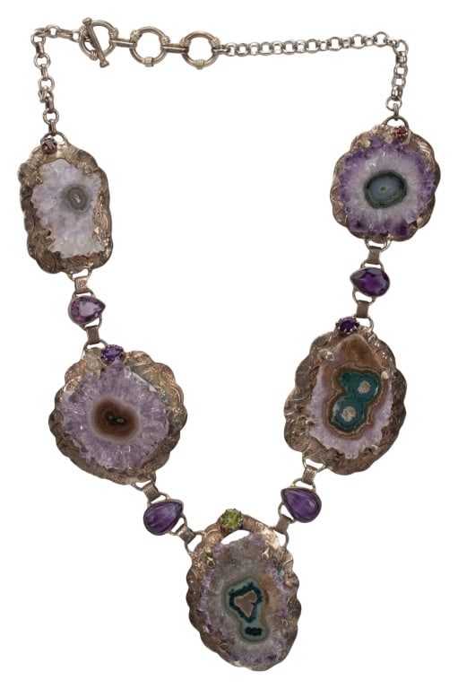 Sterling Amethyst Stalactite Geode Bib Necklace (1 of 8)