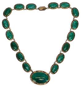 Antique Czech Gilt Brass Green Enamel Choker
