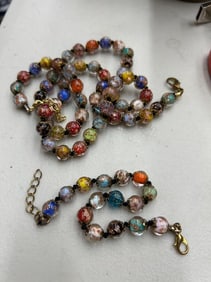Murano Art Glass Bead Necklace & Bracelet Italy