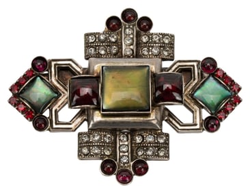 Signed Sorrelli Silver Tone Jeweled Brooch