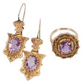 Antique 14K Gold & Amethyst Demi Parure