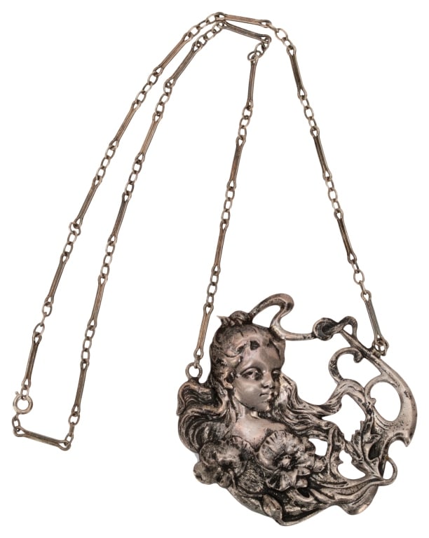 Sterling Art Nouveau Woman Repousse Choker (1 of 8)