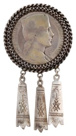 Antique Silver Latvian Republic 1931 Coin Brooch