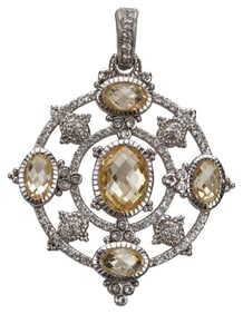 Judith Ripka Silver Canary Crystal Diamond Pendant