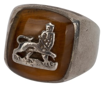 Antique Sterling Lion of Judah Tiger's Eye Size 8