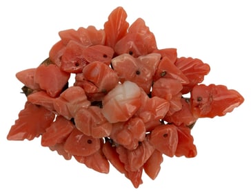 Antique Carved Coral Floral Bouquet Brooch