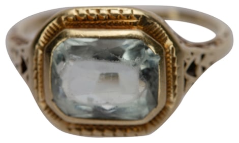 Antique 14K Gold Aquamarine Signet Ring 5 1/2