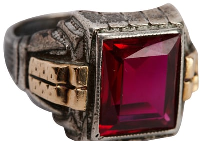 Otsby & Barton Sterling 10K Ruby Signet Ring 9 1/4