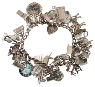 Sterling Silver Charm Bracelet - 37 charms