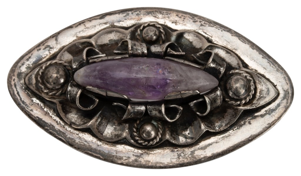 MCM Signed Silver Amethyst Brooch Mexico (1 of 5)