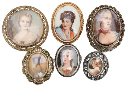 Miniature Hand Painted Portrait Brooch Lot